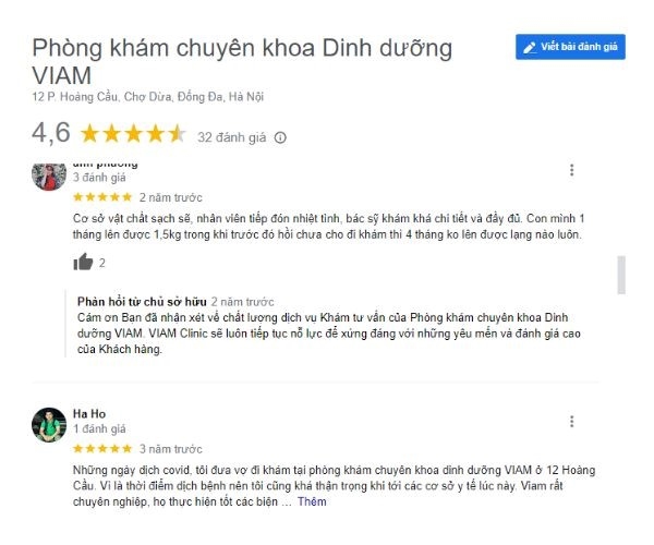 Đánh giá khách hàng về phòng khám chuyên khoa dinh dưỡng Viam Clinic